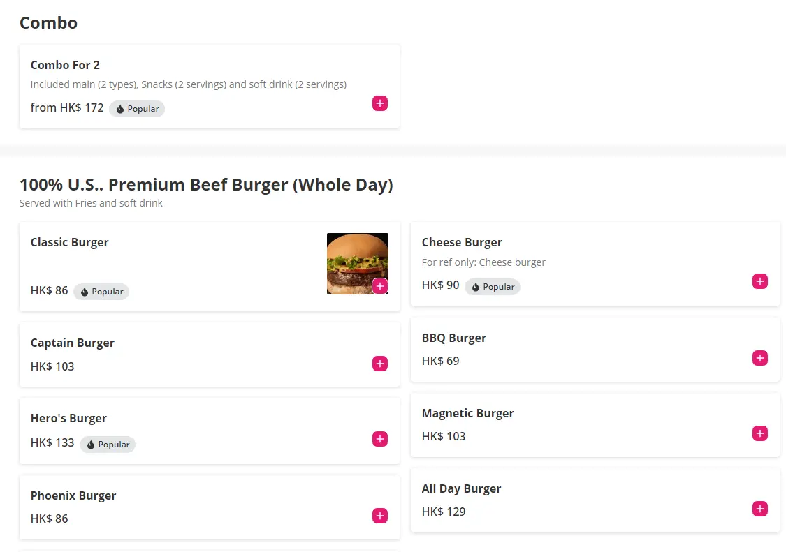  Combo ,100 U.S.. Premium Beef Burger (Whole Day)